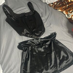 Elegant Black Satin Skirt and top set